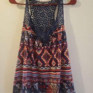 Womens new with tags belle du jour blue red designs summer shirt crochet trim